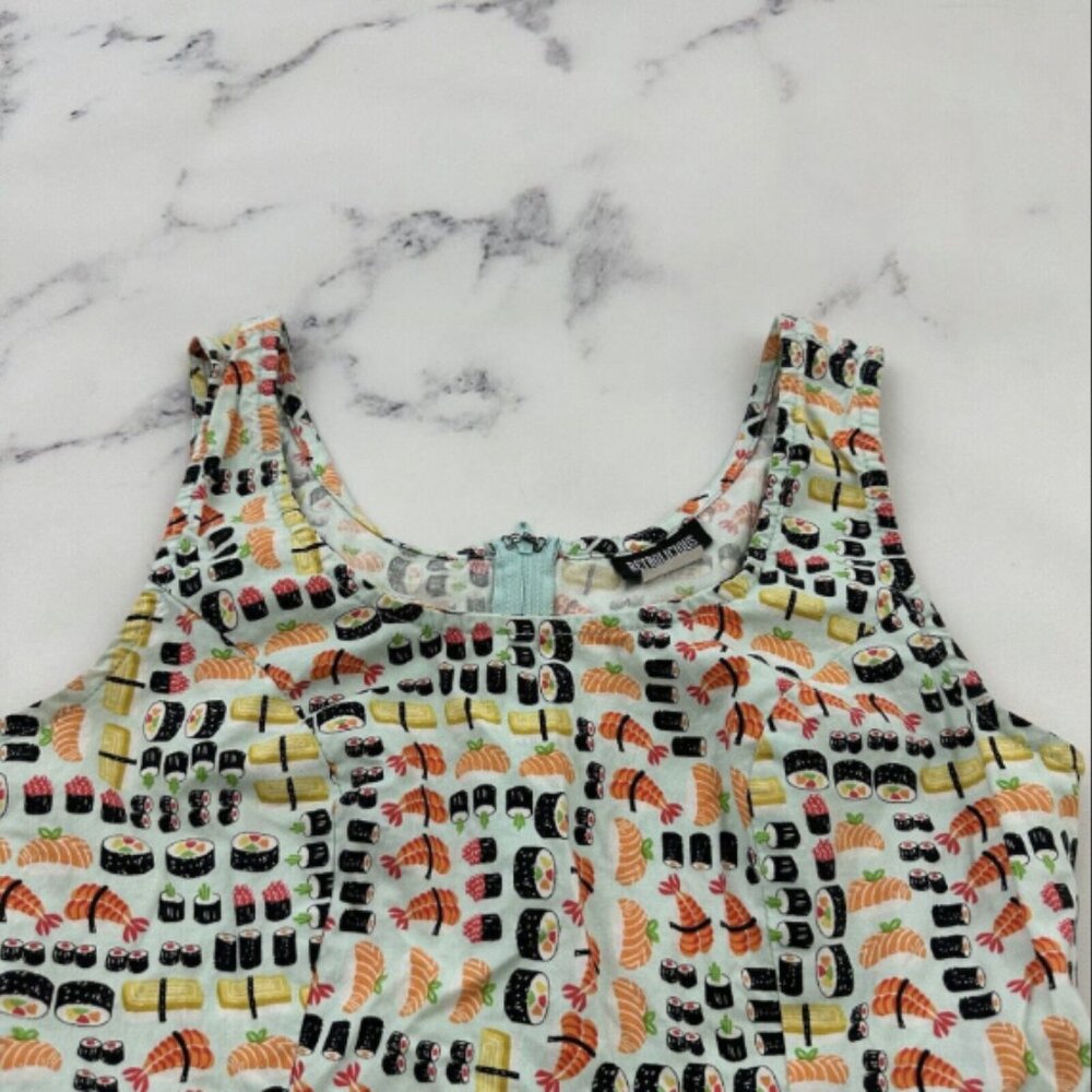 Retrolicious Sushi Roll Print Dres Size S Blue Orange Fit Flare Pockets Retro - Picture 4 of 4